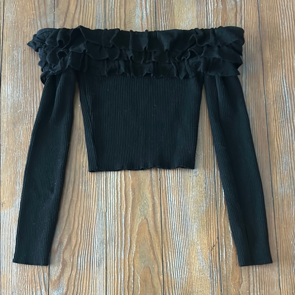 Elegant Black Off-Shoulder Ruffle Top